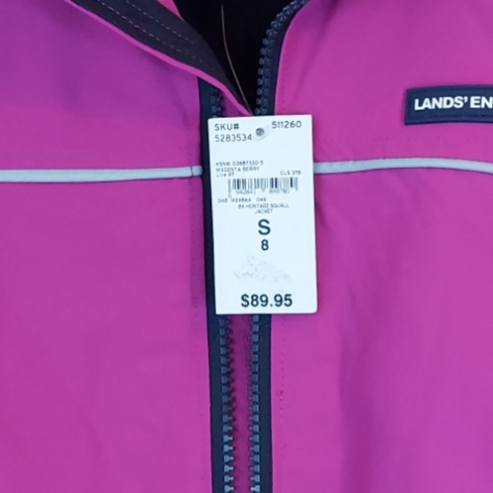 Lands' End BK Heritage Squall Jacket Magenta Berry Girl's Size 8 NWT - Picture 2 of 6
